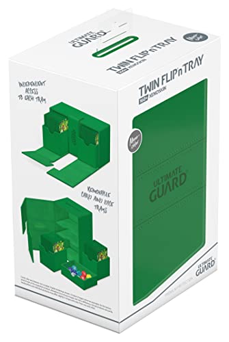 Ultimate Guard Twin Flip'n'Tray 160+, Deck Case for 160 Double-Sleeved TCG Cards + Dice Tray, Green, Independent Magnetic Closure & Microfiber Inner Lining - color: Green, size: 160+