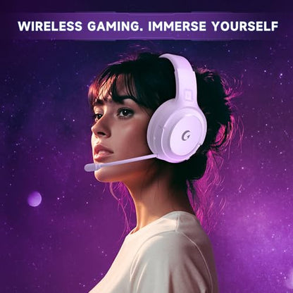 AOC Wireless Gaming Headset for PS5, PS4,PC, 2.4GHz Gaming Headphones | Bluetooth 5.3, 360° Noise Cancelling Mic, 20ms Low-Latency, 50+Hr Battery, 53mm Speaker, 3D Surround Sound, Type-C- White