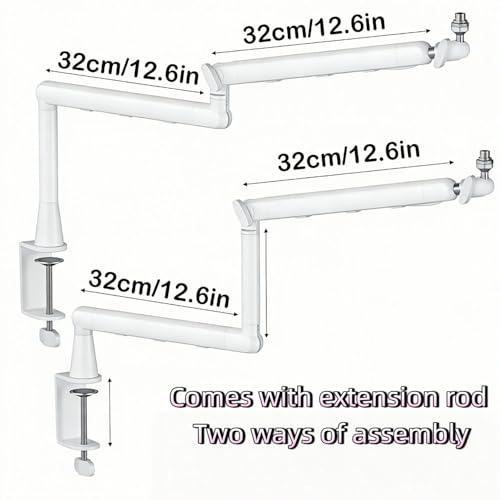 Microphone Arm,Desk Adjustable Mic Boom Arm Stand 360° Rotation,White | With Heightening Arm, without Microphone,Suitable For Blue Yeti,Snowball iCE, HyperX QuadCast,SoloCast,Elgato Wave - color: White
