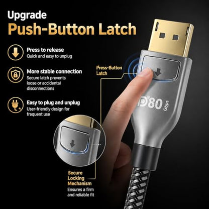 80Gbps DisplayPort 2.1 Cable 3.3FT, DP 2.1 Cable [Supports 16K@60Hz, 8K@120Hz, 4K@240Hz/165Hz/144Hz], Compatible with FreeSync/G-Sync Gaming Monitors, Suitable for RTX 5090/7900 XTX