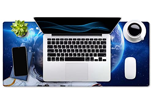 SSOIU Large Mouse Pad, Full Desk XXL Extended Gaming Mouse Pad 35.5" X 15.7", Waterproof Desk Mat Stitched Edges, Non-Slip Laptop Computer Keyboard Mousepad for Office and Home - Galaxy Astronaut Cat - color: Galaxy Astronaut Cat