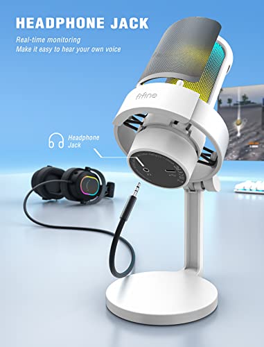 FIFINE Gaming USB Microphone with Metal Boom Arm Bundle, PC Computer Streaming Mic with Mute, RGB, Gain Knob, Microphone Arm Stand with Desk Clamp Kit for Recording/Podcast (A8+BM63 White)