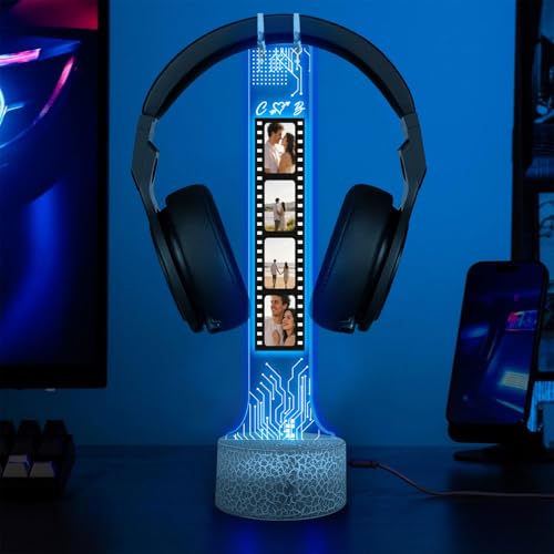 Personalized RGB LED Headphone, Custom Couple Photo Headset Holder, Gaming Decor Gift for Boyfriend Girlfriend, Valentines Day Gift for Him Her, Custom Couple Gifts, Gifts for Gamers - color: 13