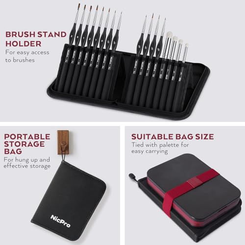 Nicpro All-in-One Miniature Painting Kit with 36 Model Paints & Wet Palette | Stay Wet Palette, 16PCS Detail Paint Brushes Drybrush with Bag, Magnetic Painting Handle, Sponges, Pallet Paper, Brush Holder - color: 36 Model Paint + Wet Palette