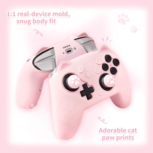 GeekShare Cat Paw Silicone Controller Skin Grips Set Compatible with Switch 2 Pro-Anti-Slip Silicone Protective Cover Case Joystick Caps for Switch 2 Pro Wireless Controller (Pink) - color: Pink