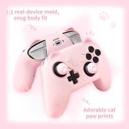 GeekShare Cat Paw Silicone Controller Skin Grips Set Compatible with Switch 2 Pro-Anti-Slip Silicone Protective Cover Case Joystick Caps for Switch 2 Pro Wireless Controller (Pink) - color: Pink