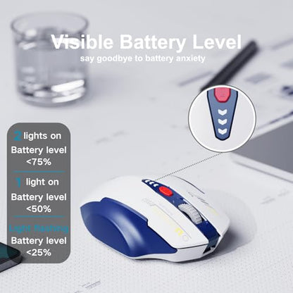 Uineer Wireless Mouse, 2.4GHz Rechargeable Computer Mouse, Battery Display | Stable 2.4GHz USB-A connection, rechargeable battery display and 4 adjustable DPI levels. - color: BLUE and White