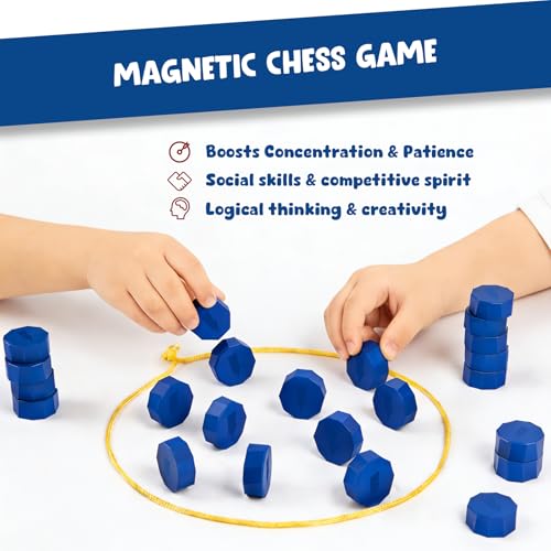Magnet Game with String, Magnetic Chess Game with Stones, Family Games for Kids and Adults,Kids Board Games for Party & Travel & Camping,Puzzle Strategy Games, 2 Player Games(20PC Stones)