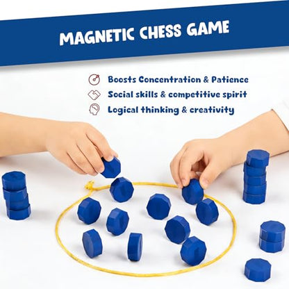 Magnet Game with String, Magnetic Chess Game with Stones, Family Games for Kids and Adults,Kids Board Games for Party & Travel & Camping,Puzzle Strategy Games, 2 Player Games(20PC Stones)