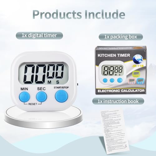 4 Pack Digital Kitchen Timer Magnetic Digital Timer with Big Display Loud Ring Cooking Timers for Cooking, Game, Gym, Break Time, Classroom(4, Pink, Blue, Purple, White) - color: Pink,blue,purple,white