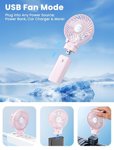 HandFan 5200mAh Handheld Fan Rechargeable, 20H Runtime Hand Fan, 3 Speeds Strong Airflow, Personal 180° Foldable Portable Fans for Travel/Summer/Concerts/Lash/Commute, Gifts for Women (Cherry Pink) - color: Cherry Pink