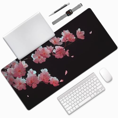 Cherry Blossom Extended Gaming Mouse Pad, Non-Slip Rubber Base, Washable, Oversized Desk Mat, 35.4" x 15.7" Inches - color: Japanese Watercolor Cherry Blossoms