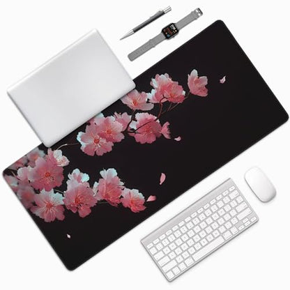 Cherry Blossom Extended Gaming Mouse Pad, Non-Slip Rubber Base, Washable, Oversized Desk Mat, 35.4" x 15.7" Inches - color: Japanese Watercolor Cherry Blossoms