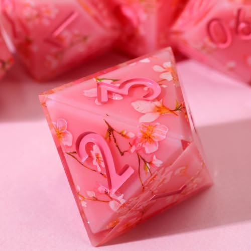 XENOLUX Resin DND Dice Set, Sakura Pink Polyhedral RPG Dice with Translucent Floral Stickers, Spring Aesthetic Tabletop Accessories for Dungeons and Dragons Board Games (L1) - color: L1