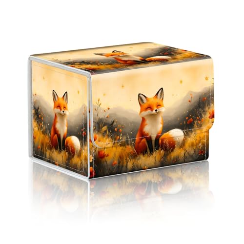 Trading Card Storage Box, Holds 100+ for MTG Cards, PU Leather with Magnetic Closure, Cute Fox in Wildflower Meadow Durable Deck Box for Magic the Gathering, Trading Card Games - color: Cute Fox in Wildflower Meadow
