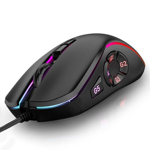 Cuifati Wired Gaming Mouse, 800-12800 DPI Adjustable, RGB Ergonomic Computer Mouse, 10 Programmable Buttons, 14 Lighting Effects, Wired for PC Computer