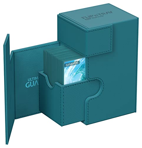 Ultimate Guard Flip'n'Tray 80+, Deck Case for 80 Double-Sleeved TCG Cards + Dice Tray, Petrol, Independent Magnetic Closure & Microfiber Inner Lining - color: Petrol, size: 80+