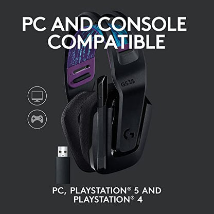 Logitech G535 Lightspeed Wireless Gaming Headset - Black | Lightweight, on-ear design, flip-to-mute microphone, USB rechargeable battery - color: Black, style: Wireless
