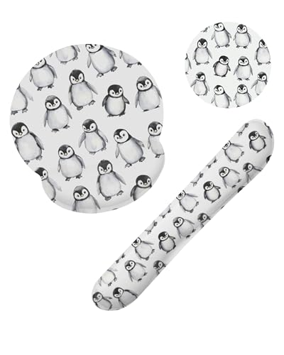 Funny Cute Penguin Mouse Pad with Wrist Rest Set, 3-in-1 Wrist Support Mousepad Set, Gaming Mat Pad with Anti-Skid Base,Ergonomic Memory Foam Mouse Pad Set for Women, Office, Typing, Gaming - color: Funny Cute Penguin