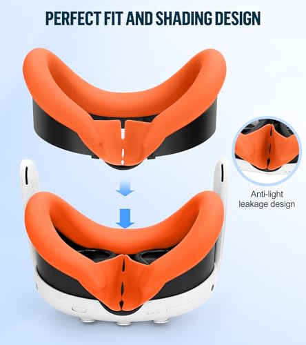 Silicone Cover Set Compatible with Meta Oculus/Quest 3, VR Accessories Protective Cover Includes Controller Grips, Front Shell Headset Cover and Face Cover, Not Fit Quest 3S (Orange) - color: Orange