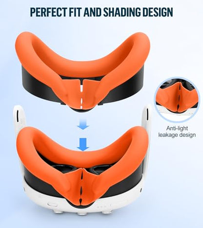 Silicone Cover Set Compatible with Meta Oculus/Quest 3, VR Accessories Protective Cover Includes Controller Grips, Front Shell Headset Cover and Face Cover, Not Fit Quest 3S (Orange) - color: Orange