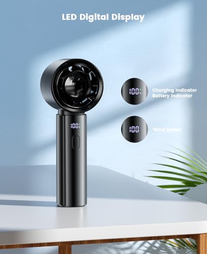 coldSky Portable Handheld Turbo Fan, 4000mAh Rechargeable High Speed Personal Fan With 5 Speeds, Small Cooling Fans With Digital Display For Women Outdoor, Travel, Vacation
