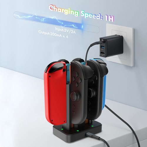 6 in 1 Charging Dock for Nintendo Switch 1/2 JoyCon with RGB Light,Ergonomics & Magnetic Fast Charge,Type-C Prot,Charger Stand Station Compatible with Switch 1/2 Joy Con