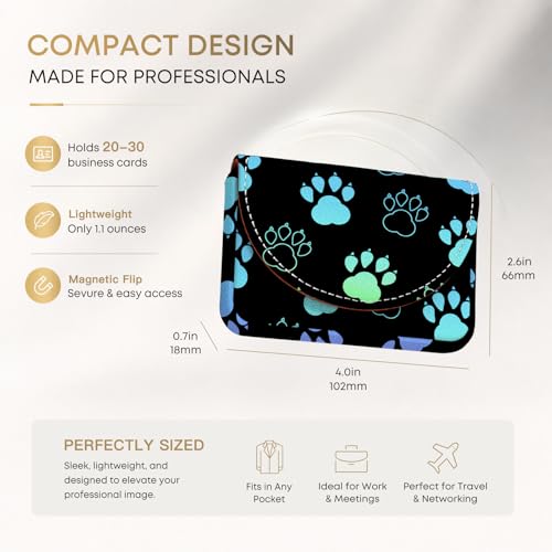 Business Card Holder，PU Leather Business Card Case Wallet Dog Paw | Pocket Travel Name Card Case for Men and Women Gift，Portable Magnetic Business Card Carrier for Purse - color: Dog Paw