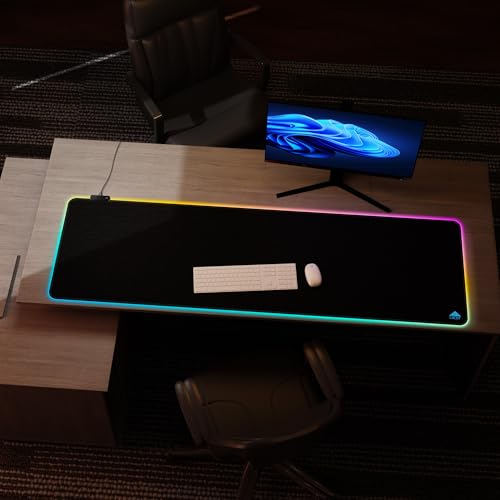 Cacoy 63"x20" Large RGB Gaming Mouse Pad, XXL LED Computer Mouse Mat, Black | Extended RGB Computer Mouse Mat 9 LED Light Modes Non-Slip Rubber Base Smooth Surface Durable Stitched Edge Keyboard Mousepad - color: Rgb, size: 63" x 20"