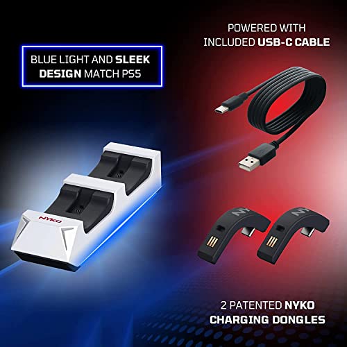 Nyko Dualsense Charging Station for PlayStation 5 - Drop and Charge Base for 2 PS5 Controllers w/LED Indicators and Extra USB Port - PlayStation 5 DualSense Controller Charge Stand - PS5 Accessories