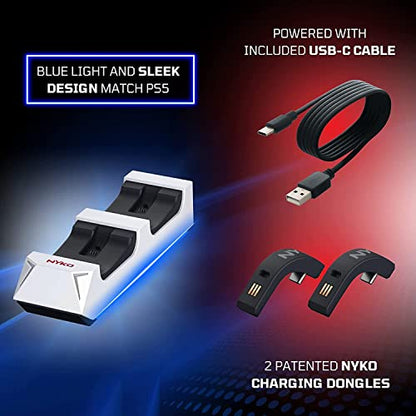 Nyko Dualsense Charging Station for PlayStation 5 - Drop and Charge Base for 2 PS5 Controllers w/LED Indicators and Extra USB Port - PlayStation 5 DualSense Controller Charge Stand - PS5 Accessories