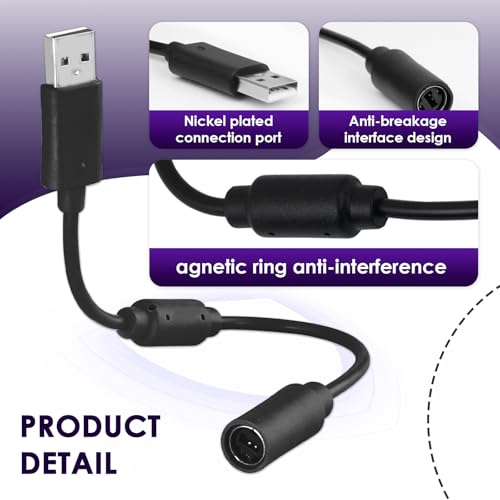 USB Breakaway Cable for Xbox 360, Rocksmith Real Tone Cable, Xbox Controller Cord, Xbox USB Adapter, Guitar Hero Dongle , Compatible with Logitech G920 G923 G27 & Thrustmaster 458 Spider Racing Wheel - size: 3-PACK