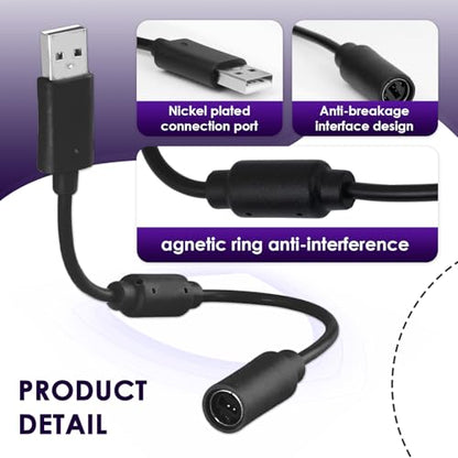 USB Breakaway Cable for Xbox 360, Rocksmith Real Tone Cable, Xbox Controller Cord, Xbox USB Adapter, Guitar Hero Dongle , Compatible with Logitech G920 G923 G27 & Thrustmaster 458 Spider Racing Wheel - size: 3-PACK