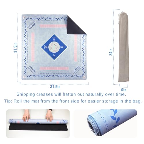 Mahjong Mat 31.5 * 31.5 Inch Non-Slip Noise Reduction, American Mahjong Mat for Table with Bag, Waterproof Surface Mah Jongg Mats for Poker, Card, Dominoes, Board & Tile Games - color: Light Blue