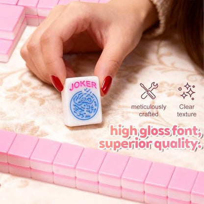 1.2-inch Premium Pink American Mahjong Tile Set. Made of Durable and Sturdy Melamine. Perfect for Multiplayer Games, on-the-go Gaming, and Playing with Family and Friends.（Pink） - color: Pink