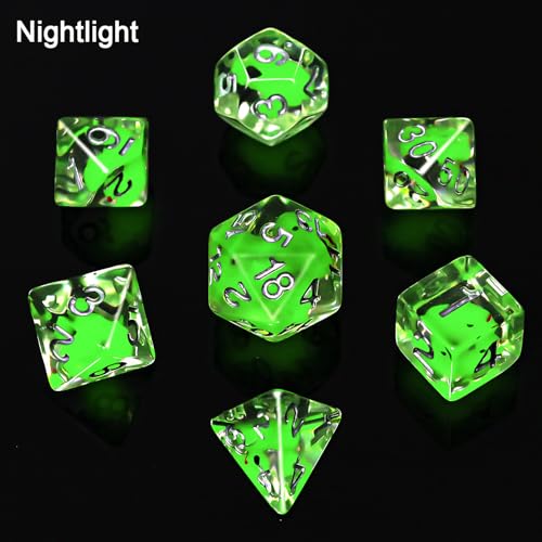 7-Piece Duck Dice Set with Velvet Bag, Green Translucent Polyhedral RPG Dice for Dungeons and Dragons, Board Games, Tabletop Gaming, Love Theme, Adult Collector's Gift