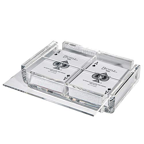 Modern Elegant Playing Card Deck Holder Tray with 2 Decks of Playing Cards in Unique Stylish Deluxe Acrylic Box with Color lid (Clear) - color: Clear