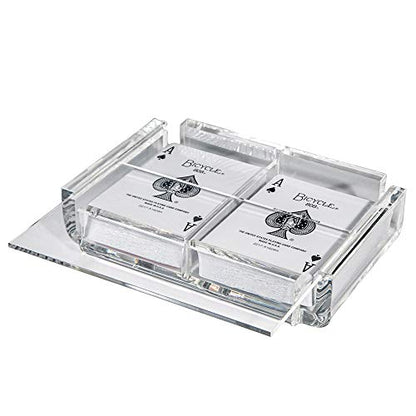 Modern Elegant Playing Card Deck Holder Tray with 2 Decks of Playing Cards in Unique Stylish Deluxe Acrylic Box with Color lid (Clear) - color: Clear