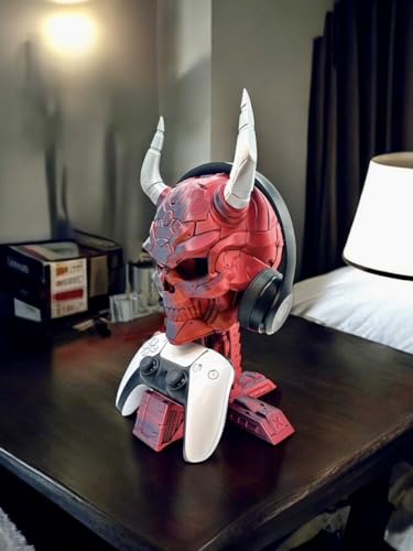 Gaming Headphone & Controller Stand Skull Design – Desk Organizer for Game Controllers & Headsets – 3D Printed Gamer Decor Gift