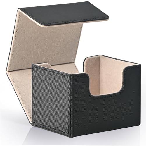 ZLCA Card Deck Box for Trading Cards, MTG Commander Deck Box Holds 120+ Single Sleeved, Leather Magnetic Card Storage Case Fits for TCG CCG Magic (Black& Gold) - color: A1-Black& Gold, size: A-Horizontal