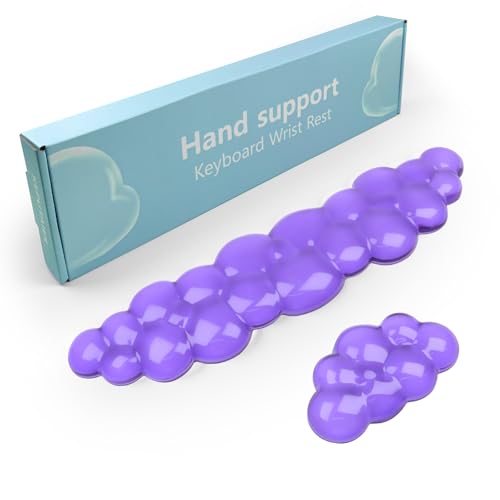 Gel Cloud Keyboard and Mouse Wrist Rest, Cute Wrist Support and Arm Support Keyboard Rest for Keyboard and Mouse Typing Pain Relief，Suitable for Office/Computer/Laptop/Gaming (Transparent Purple Set) - color: Cloud Transparent Purple Set