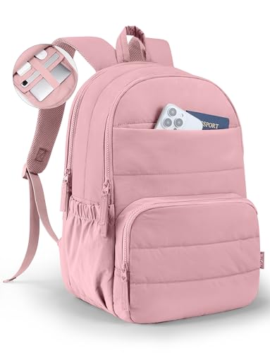 Uselike Travel Backpack for Women, 15.6 Inch Laptop Backpack, Quilted College Bookbag, Cute Work Backpacks, Water Resistant (Mauve Pink) - color: Mauve Pink