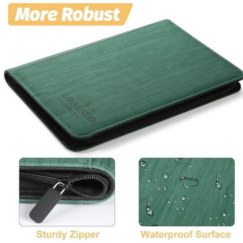 9 Pocket Card Binder, Premium Zip Trading Card Binder, 540 Double Sided Pocket PU Collection Binder, Collector Album, Card Folder for MTG, TCG, Sports Cards - color: Wood grain green