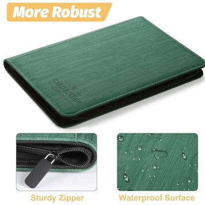 9 Pocket Card Binder, Premium Zip Trading Card Binder, 540 Double Sided Pocket PU Collection Binder, Collector Album, Card Folder for MTG, TCG, Sports Cards - color: Wood grain green