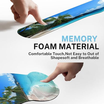 Arttown Keyboard Mouse Pad Set, 4 in 1 Desk Mat Set Tropical Beach Ocean | Summer Sunshine Large Mousepad+Keyboard Wrist Rest+Mouse Wrist Rest+Coaster Ergonomic Design for Home Office Computer - color: Tropical Beach