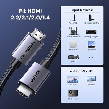 UGREEN 16K HDMI 2.2 Cable 96Gbps 6.6FT, 8K@240Hz Ultra High Speed HDMI Cord | 16K@60Hz 4K@480Hz 12K@120Hz, HDCP 2.2&2.3, Lip eARC, Aluminum Case, Compatible with PS5/Blu-ray/Roku TV/Switch 2/Mac mini M4
