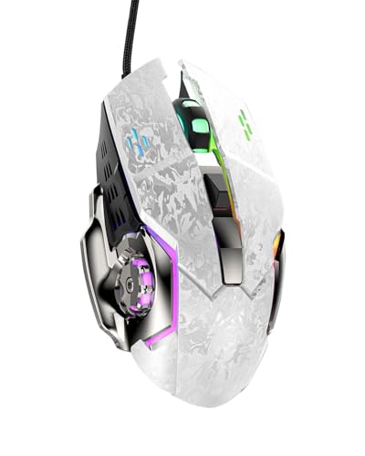Wired Gaming Mouse 6 Programmable Buttons, 6-Level DPI 1200-7200, RGB Breathing Light, Lightweight Design, Anti-Slip Wired Esports Mouse for FPS MOBA Gamer PC Laptop, White