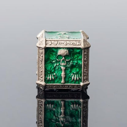 DND Metal Dice Set with Gift Box for D&D/MTG RPG Board Games(Green-Ranger) | Gothic Skull Theme, Skeletal Numerals, Runes Engraved on Edges, Nice Tactile Feel, Metallic Texture & Weight, Well-Balanced - color: Skull-green