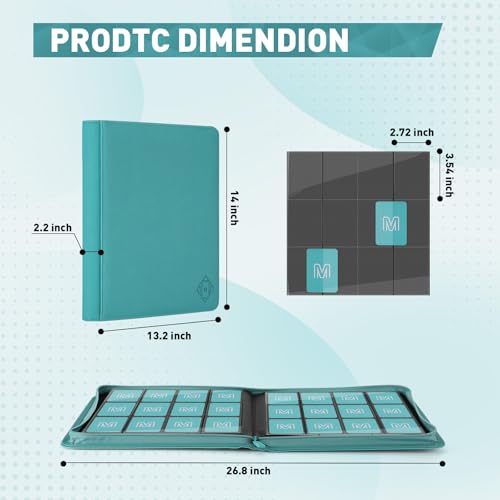 Premium Card Binder 12 Pocket for 720 Pockets Trading Card Binder, PU Zipper Card Collection Album, Sturdy Side-Loading Card Book Holder for MTG, TCG, Game Cards, Sports Cards - color: 12 Cyan