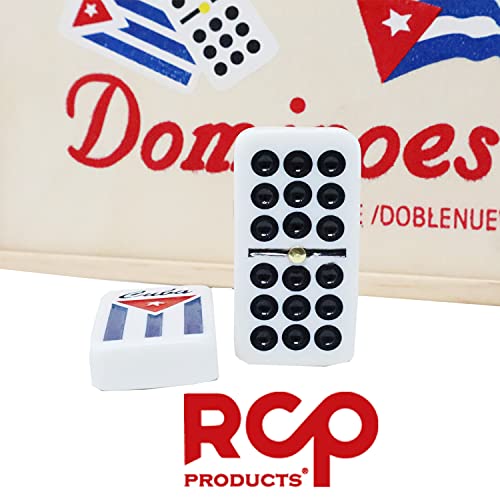 Dominos Set for Adults – Professional Double 9 Dominoes Set of 55 Tiles, Metal Spinner, Classic and Travel Board Game with Wood Case Juegos de Mesa (Cuban Flag) - color: Cuban Flag